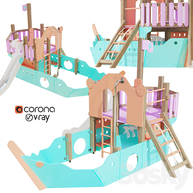 Childrens playground “Pirate ship” color set 3ds Max - thumbnail 2