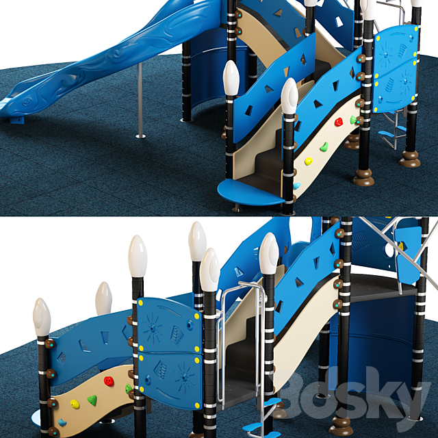 Kids playground equipment with slide climbing 03 3DS Max Model - thumbnail 3