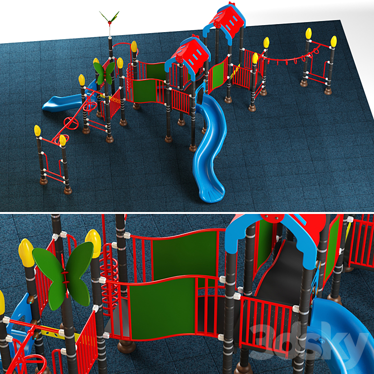 Kids playground equipment with slide climbing 08 3DS Max - thumbnail 2