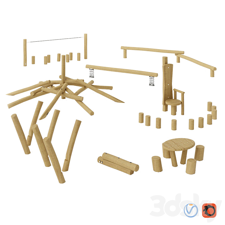 KOMPAN. EQUIPMENT FROM LOGS 3DS Max - thumbnail 1