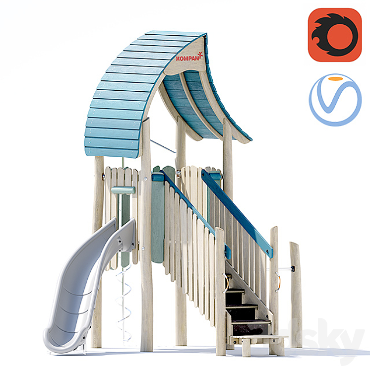 Kompan.Play tower with slide & curly climber. NRO1021 3DS Max - thumbnail 1