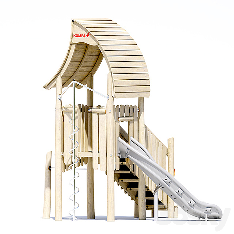 Kompan.Play tower with slide & curly climber. NRO1021 3DS Max - thumbnail 2