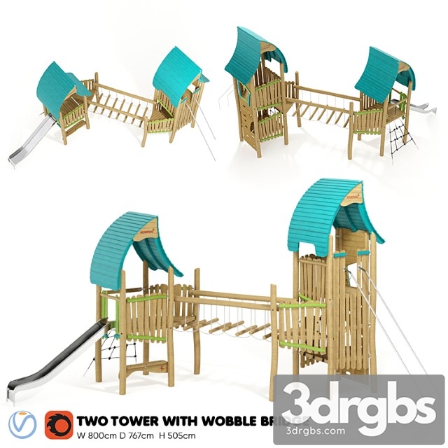 Kompan. two tower with wobble bridge 3dsmax Download - thumbnail 1