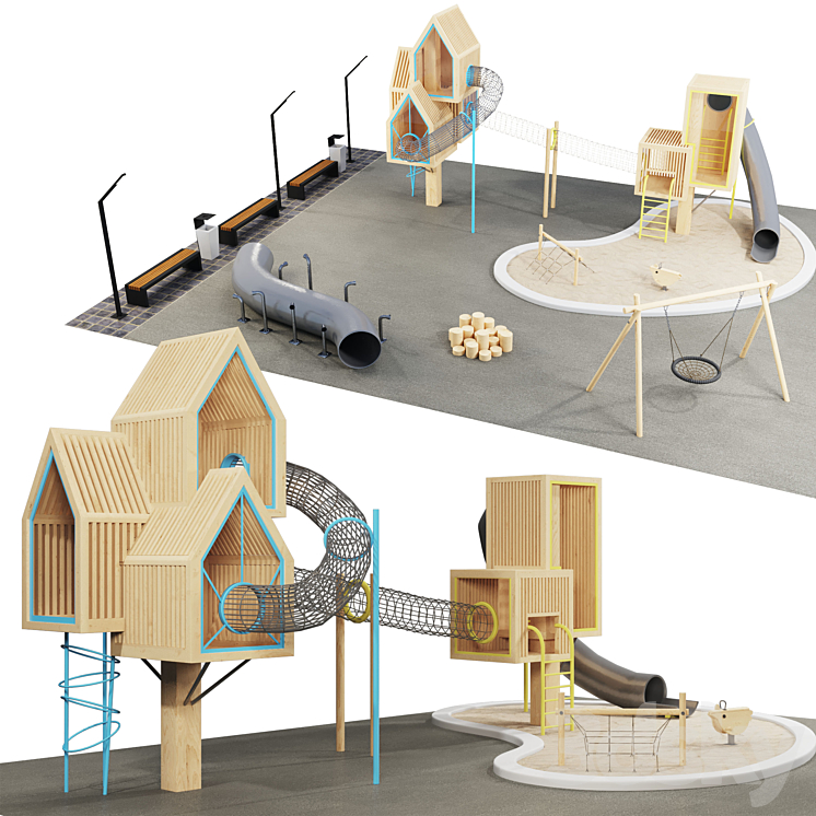 modern wooden playground 3DS Max - thumbnail 1