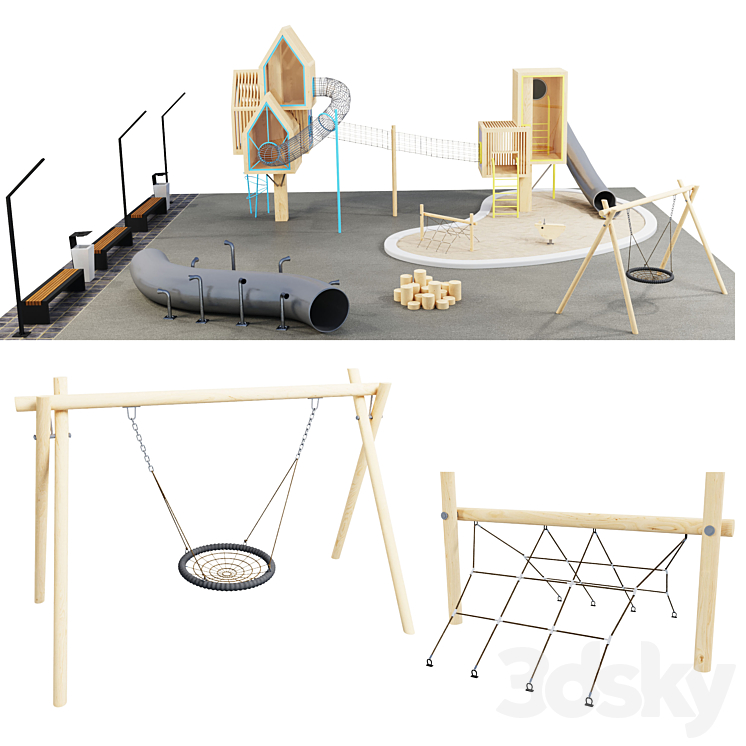 modern wooden playground 3DS Max - thumbnail 2