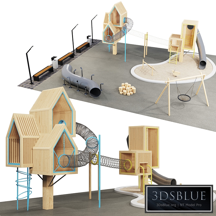 modern wooden playground 3DS Max - thumbnail 3