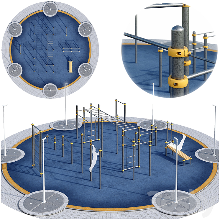 Round sports ground with horizontal bars. Children  playground 3DS Max - thumbnail 1