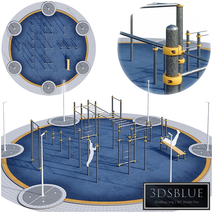 Round sports ground with horizontal bars. Children  playground 3DS Max - thumbnail 3