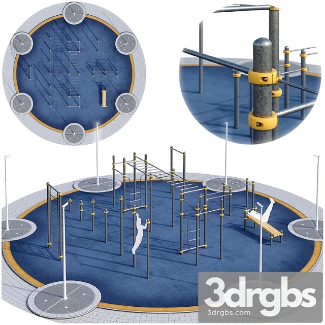 Round sports ground with horizontal bars children playground 3dsmax Download - thumbnail 1