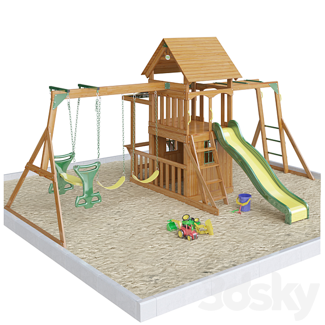 Saratoga Wooden Swing Set 3ds Max - thumbnail 1