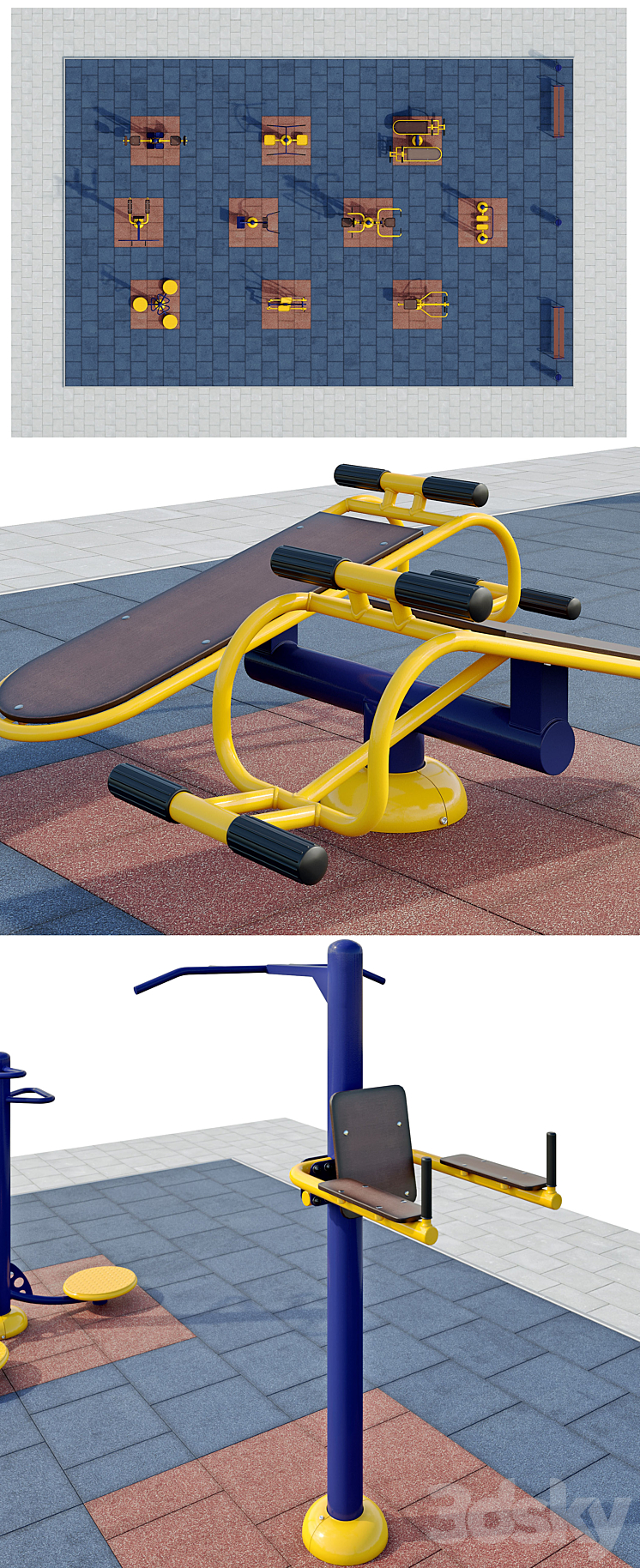 Sports ground with outdoor exercise trainers. Playground 3DS Max - thumbnail 2