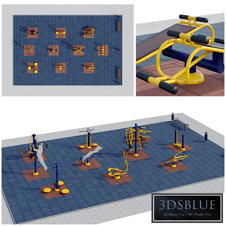 Sports ground with outdoor exercise trainers. Playground 3DS Max - thumbnail 3