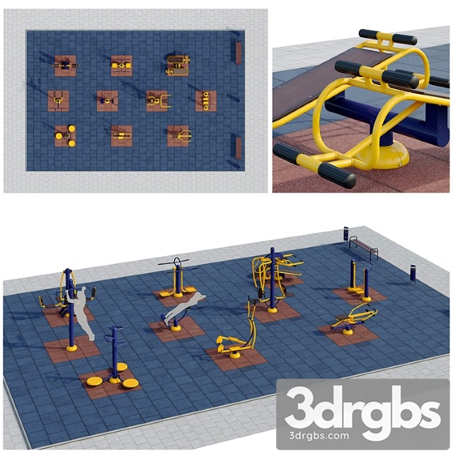 Sports ground with outdoor exercise trainers playground 3dsmax Download - thumbnail 1