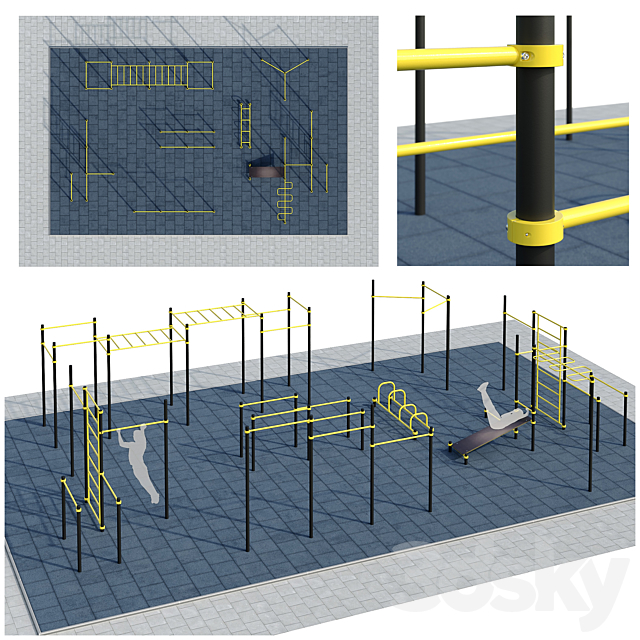 Sports ground with pull up bars. Playground 3ds Max - thumbnail 1