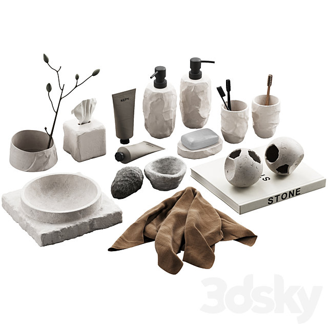 488 bathroom decorative set 04 cracked concrete accessories 01 3ds Max - thumbnail 1