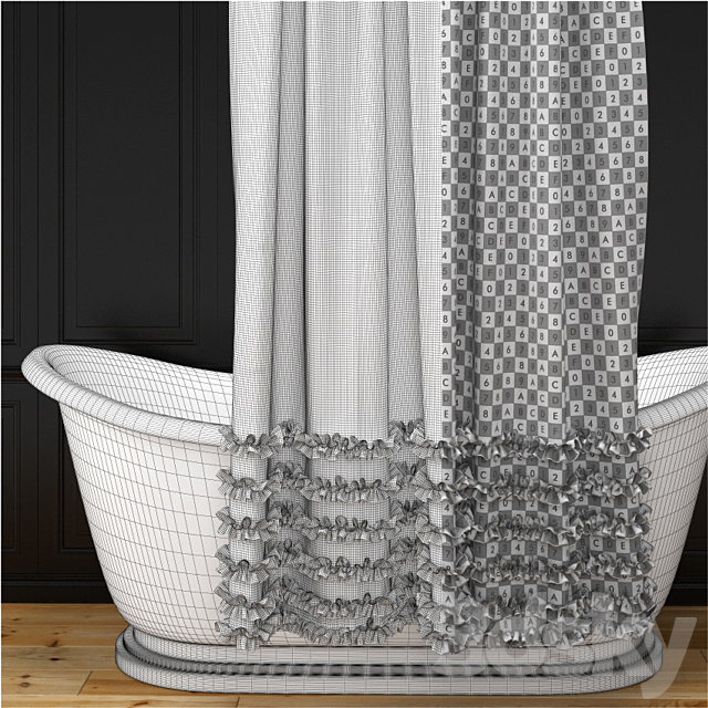 Alice bath + shower curtain + oval rail 3DS Max Model - thumbnail 2