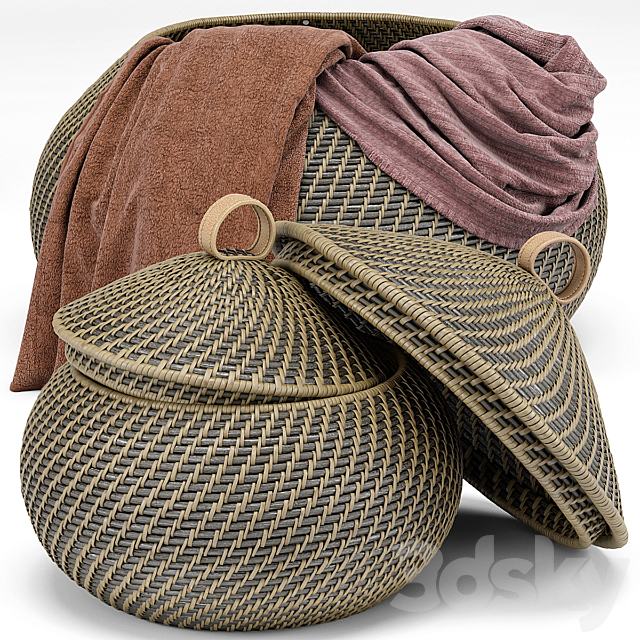 Arturo Global Bazaar Gray Rattan Weave Round Basket 3DS Max Model - thumbnail 2