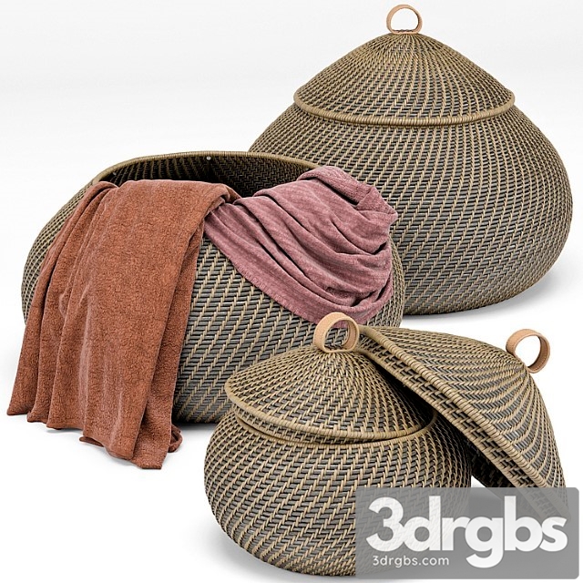 Arturo global bazaar gray rattan weave round basket - thumbnail 1