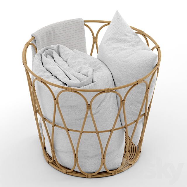 Basket with blanket 3DS Max Model - thumbnail 2