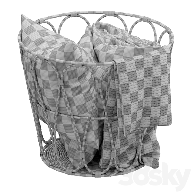 Basket with blanket 3DS Max Model - thumbnail 6