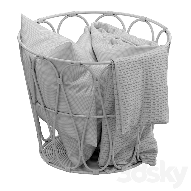 Basket with blanket 3DS Max Model - thumbnail 7