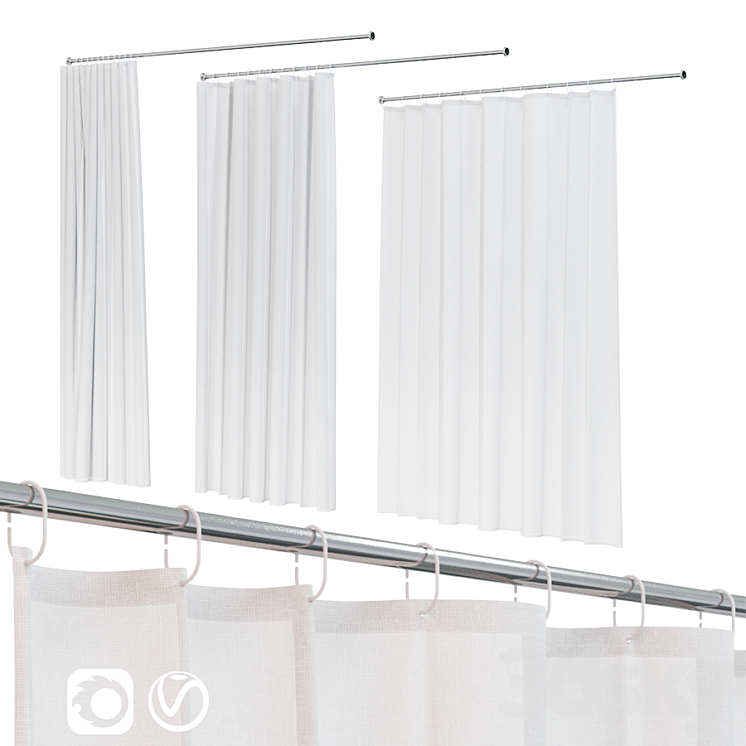 Bath curtain (shower) 200×200 cm in 3 versions (white) 3DS Max - thumbnail 1