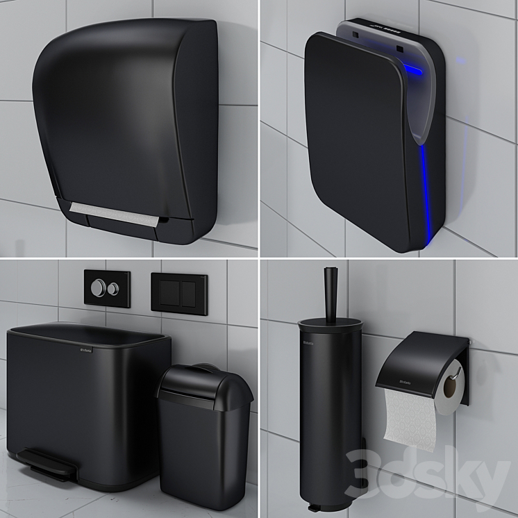 Bathroom accessories set 72 black (Jofel Brabantia Satino Black BXG Katrin Viega) 3DS Max - thumbnail 2