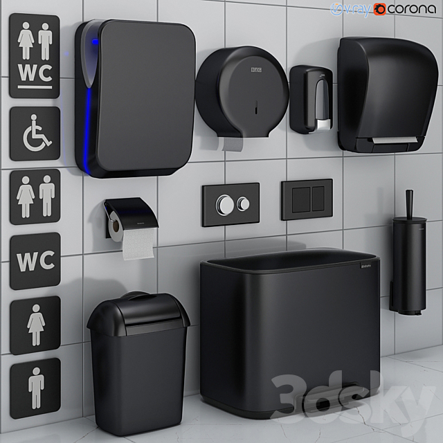 Bathroom accessories set 72 black (Jofel. Brabantia. Satino Black. BXG. Katrin. Viega) 3DSMax File - thumbnail 1