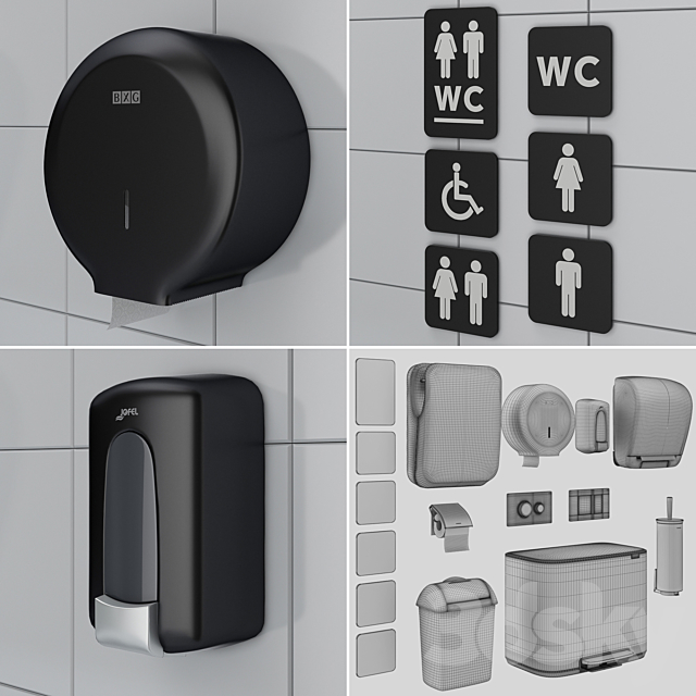 Bathroom accessories set 72 black (Jofel. Brabantia. Satino Black. BXG. Katrin. Viega) 3DSMax File - thumbnail 3