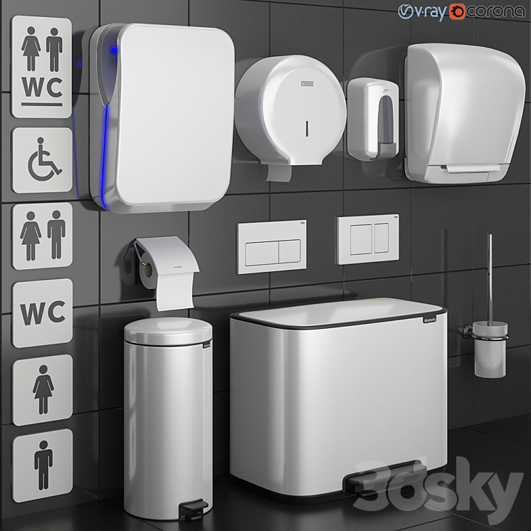 Bathroom accessories set 73 White (Grohe Jofel Brabantia BXG Katrin Viega) 3DS Max - thumbnail 1