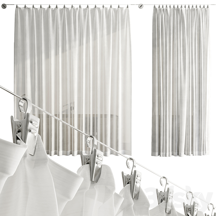 Bathroom Curtains pinned by clamp 3DS Max Model - thumbnail 1