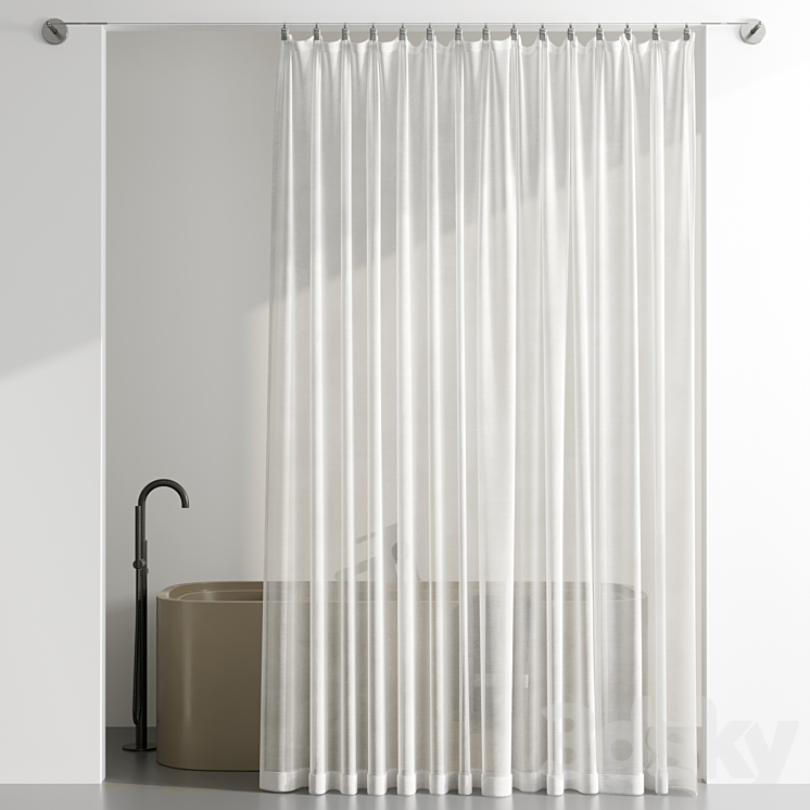 Bathroom Curtains pinned by clamp 3DS Max Model - thumbnail 2