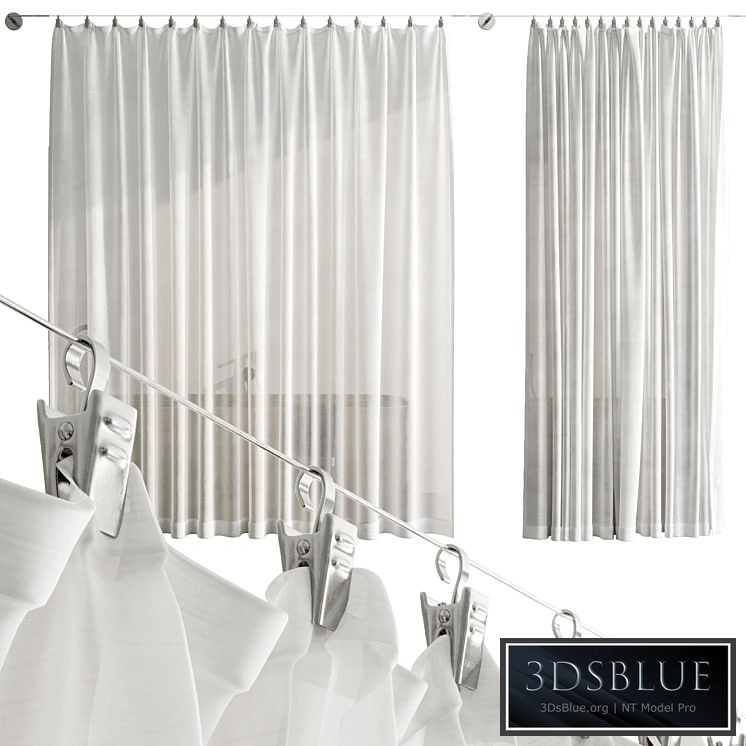 Bathroom Curtains pinned by clamp 3DS Max - thumbnail 3