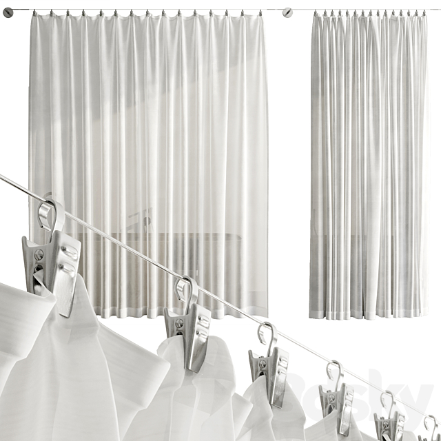 Bathroom Curtains pinned by clamp 3DSMax File - thumbnail 1