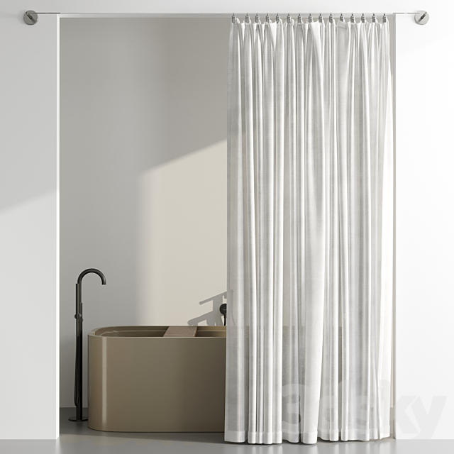 Bathroom Curtains pinned by clamp 3DSMax File - thumbnail 3