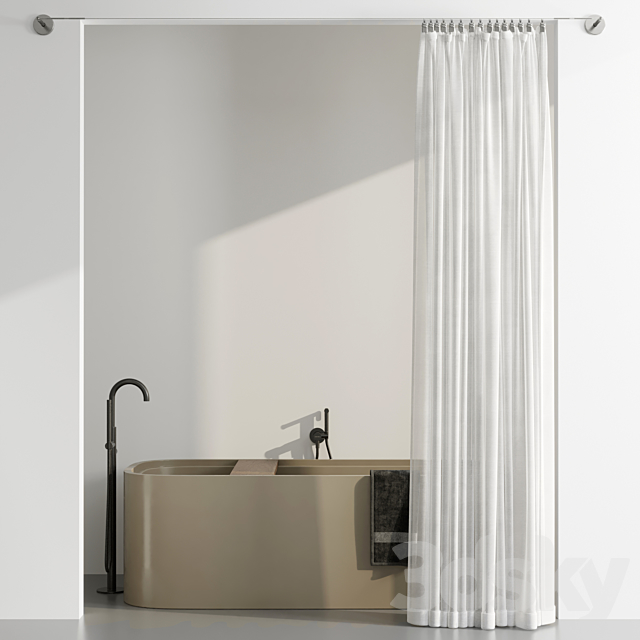 Bathroom Curtains pinned by clamp 3DSMax File - thumbnail 4