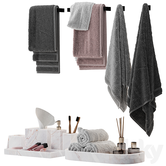 Bathroom decor towel set 19 3ds Max - thumbnail 3