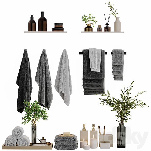 Bathroom decor towels set 21 3ds Max - thumbnail 1