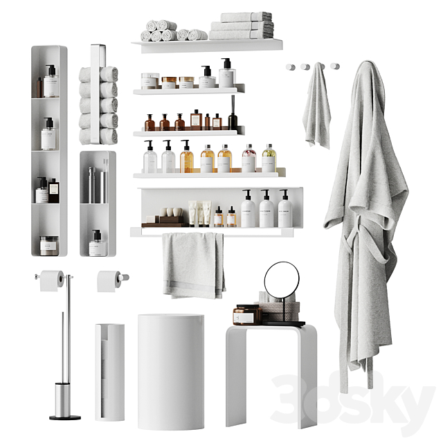 Bathroom decor with a set of different cosmetic products 3ds Max - thumbnail 1