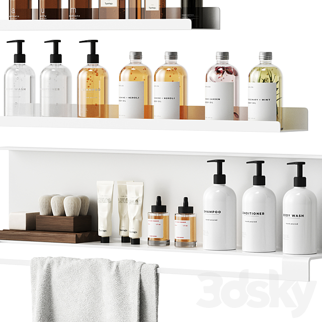 Bathroom decor with a set of different cosmetic products 3ds Max - thumbnail 2