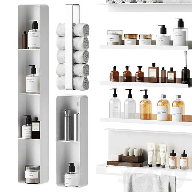 Bathroom decor with a set of different cosmetic products 3ds Max - thumbnail 3