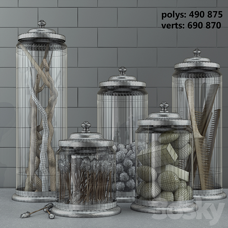 Bathroom decoration jars set 2 3DS Max - thumbnail 2