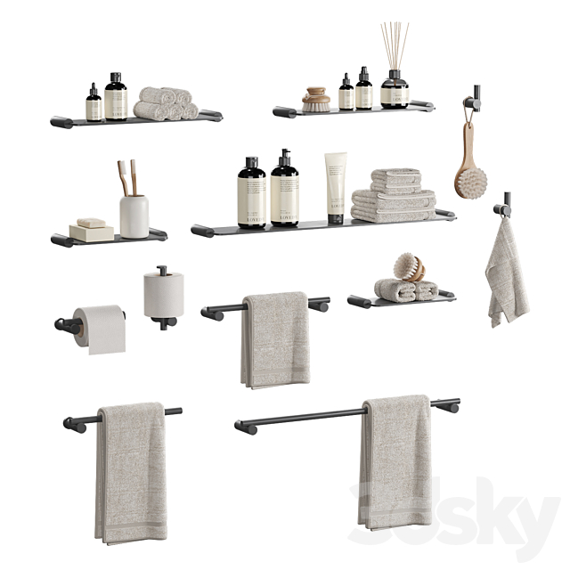 Big bathroom set with accessories by Linear Standard 3ds Max - thumbnail 3