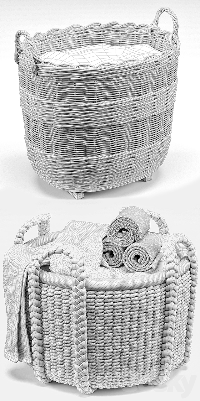 Borocay Wicker Floor Basket Blossom Hand Woven Basket 3DS Max Model - thumbnail 3