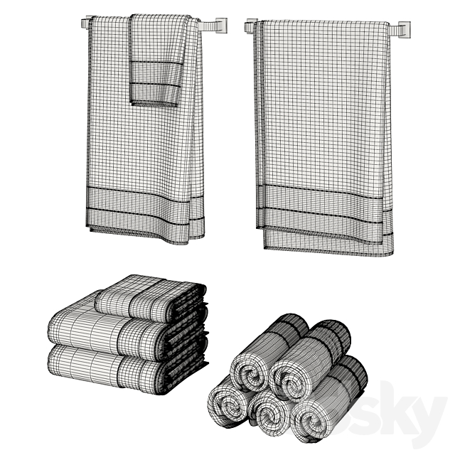 Color Towels Set 3DS Max Model - thumbnail 3