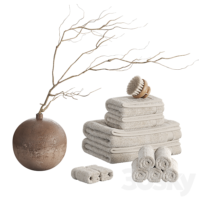 Decorative set with towels and branch 002 3DS Max Model - thumbnail 3