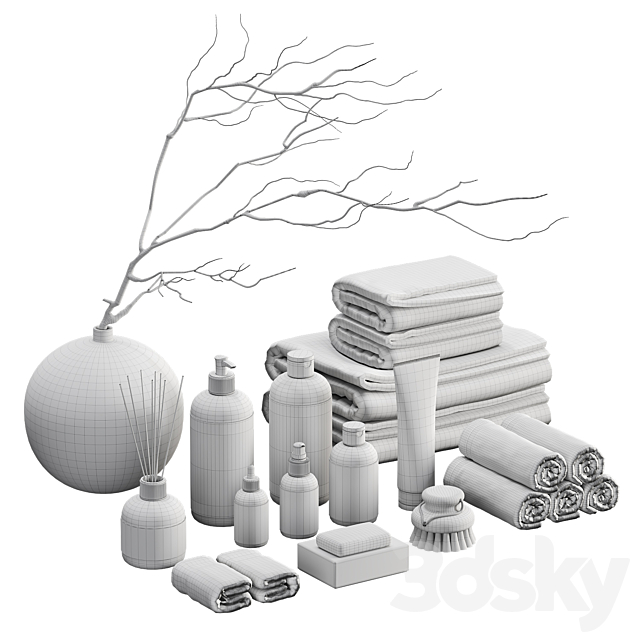 Decorative set with towels and branch 002 3DS Max Model - thumbnail 4