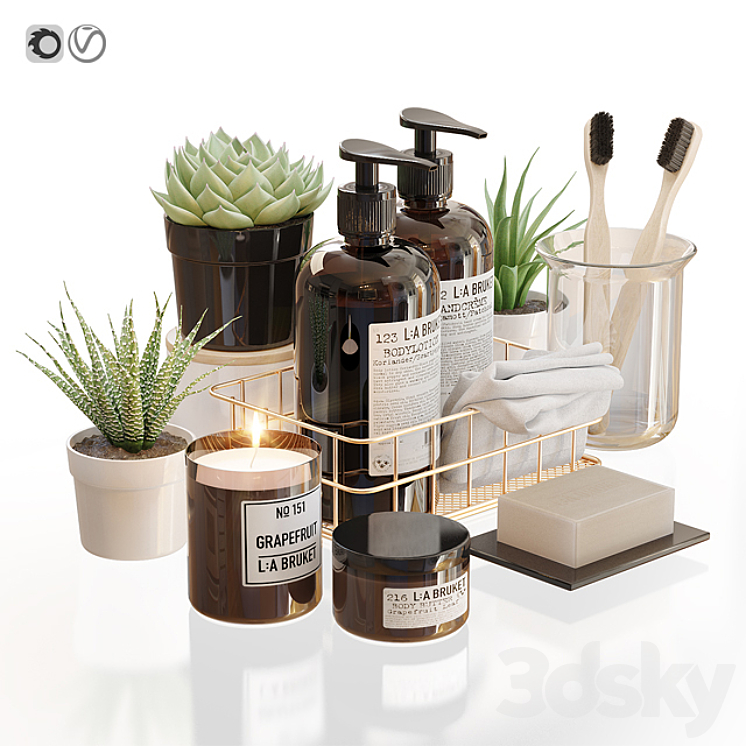 LA Bruket decor set for bathroom with flowerpots 3DS Max - thumbnail 1