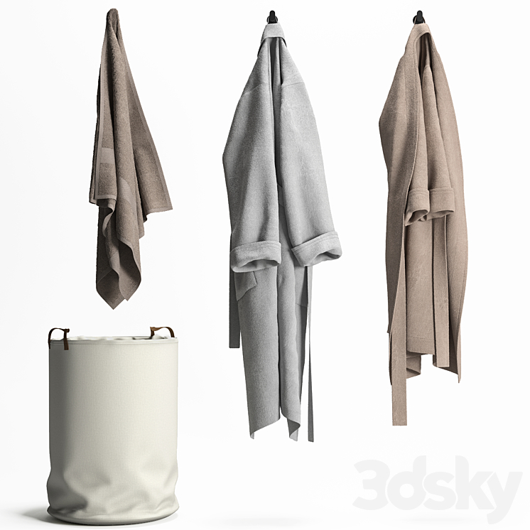 Laundry basket Bathrobe and Towel 3DS Max Model - thumbnail 3