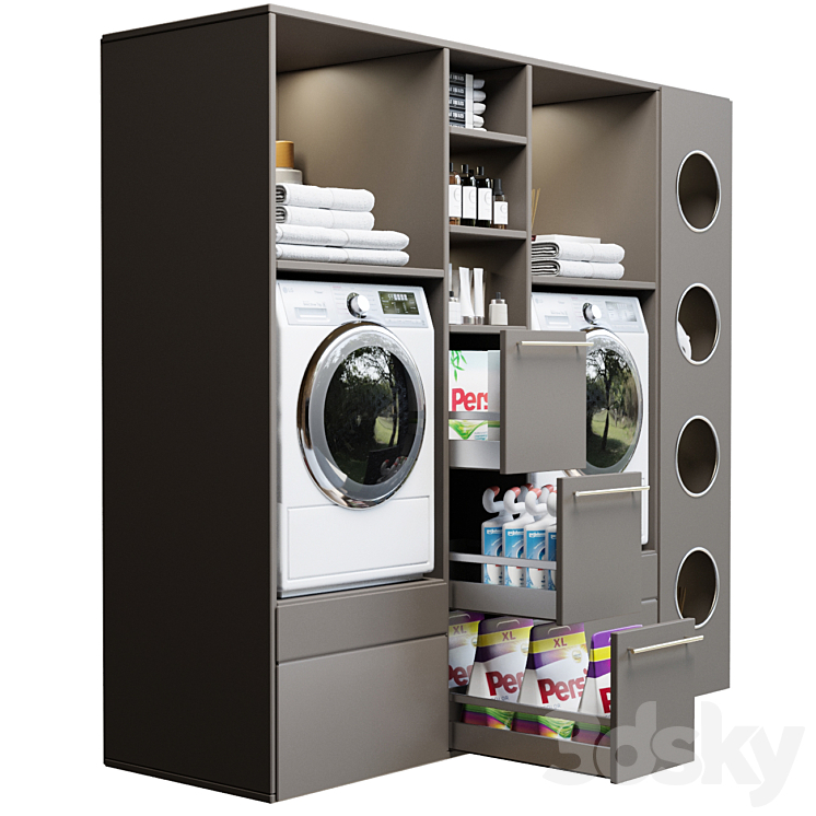 Laundry room in gray with household appliances and cosmetics 5 3DS Max Model - thumbnail 2